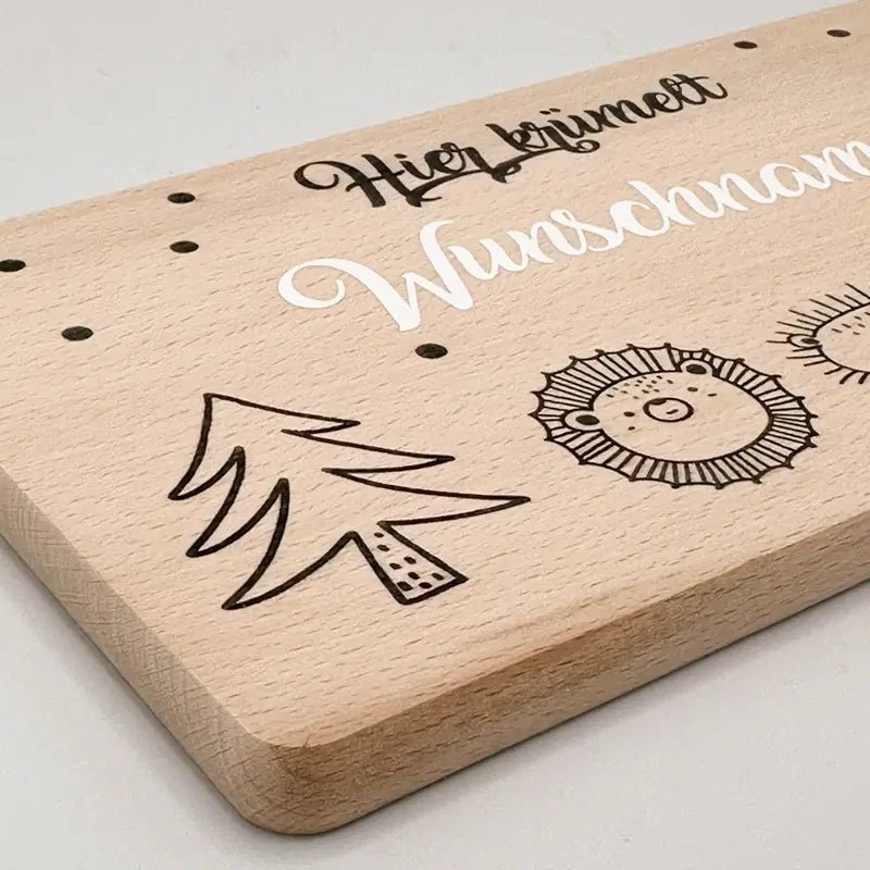 Personalisiertes Kinder-Frühstücksbrettchen aus Buchenholz mit Tiermotiven- - de Nicolo Design
