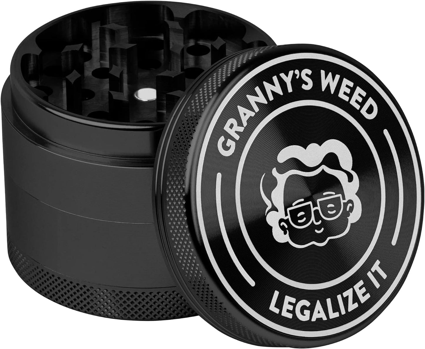 Granny‘s Premium Aluminium Grinder | messerscharfes Mahlwerk | 4 - teilig | inkl. Pollenschieber | Kräutermühle - de Nicolo Design