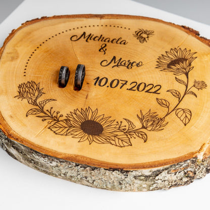 Ringkissen Holz personalisiert mit Name und Datum “Baumscheibe” Birke- - de Nicolo Design