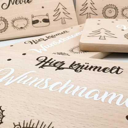 Personalisiertes Kinder-Frühstücksbrettchen aus Buchenholz mit Tiermotiven- - de Nicolo Design